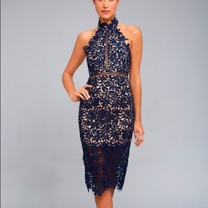 Lulus Divine Destiny Navy Blue Lace Midi Dress